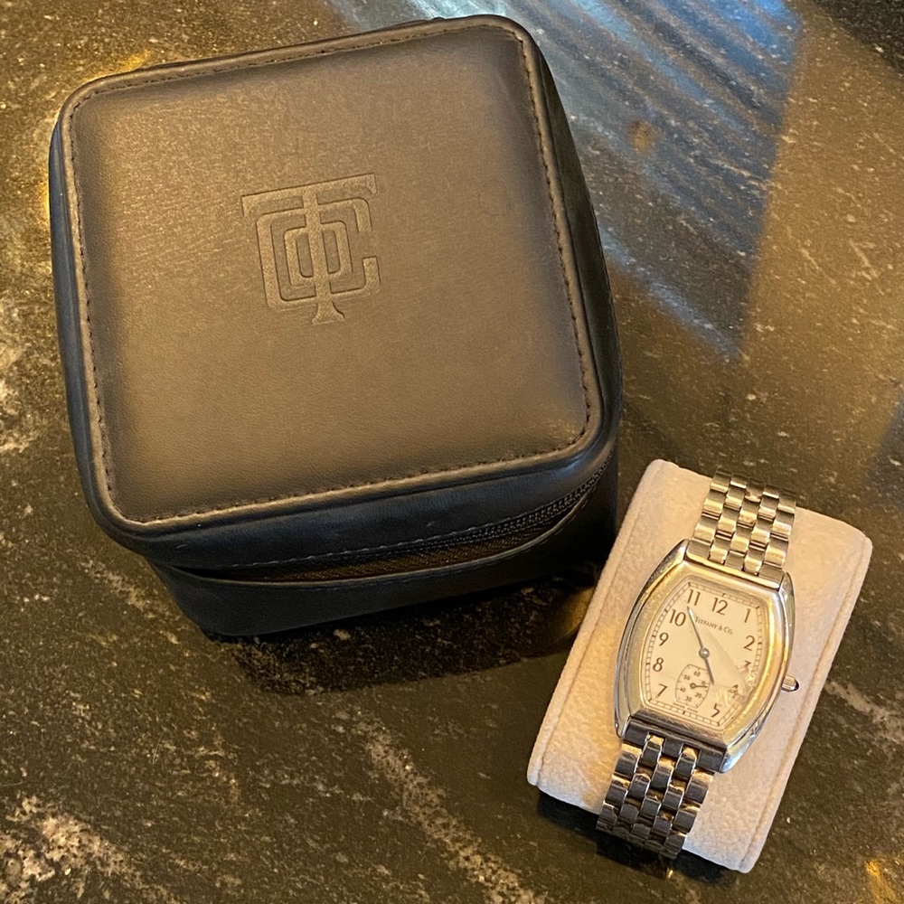 Tiffany & Co. Mens Tonneau Watch w/ Travel Case - Picture 1 of 8